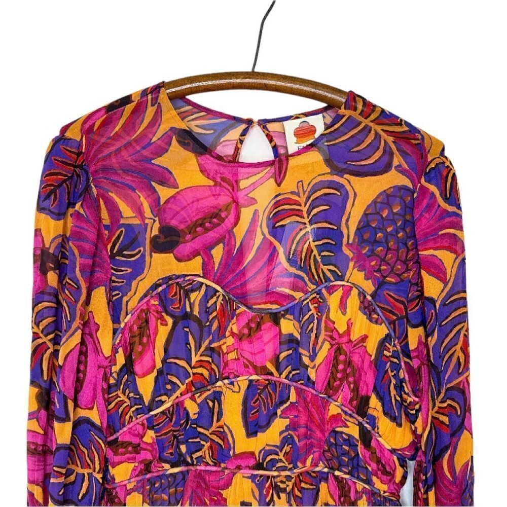 FARM RIO Yellow Fruit Dream Long Sleeve Mini Dress NWT - Picture 3 of 12